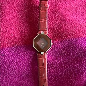Octagon Red Leather-Strap Women's Watch